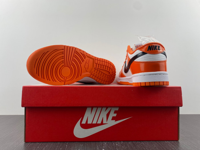 nike dunk low white orange patent black dj9955-800