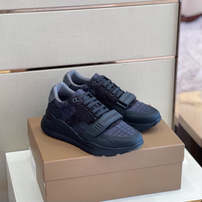 B**rry vintage check, leather and mesh sneakers