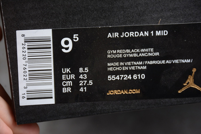 air jorair jordan 1 mid gym red black 554724-610