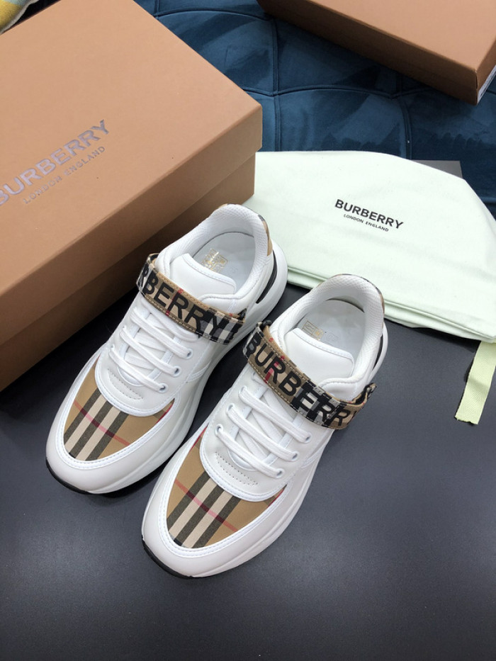 B**rry vintage check, leather and mesh sneakers