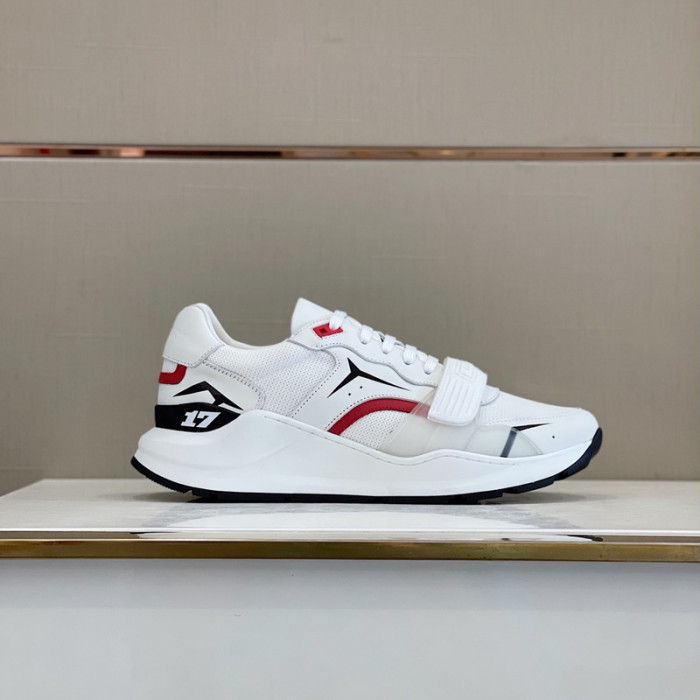 B**rry vintage check, leather and mesh sneakers